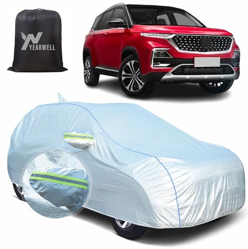 Image of Car Body Cover for Mg Hector, 100% Waterproof, Heat-Resistant with Mirror & Antenna Pockets, Soft Cotton Lining, Triple Stitched, Piping & Reflector (Reflective Silver)
