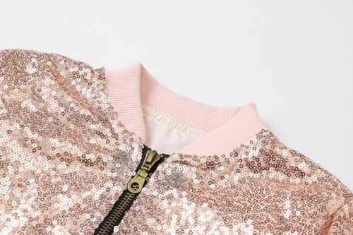 Cromoncent Girl's Sequin Baseball Jacket Casual Long Sleeve Front Zip Bomber Jackets, 2-8 Years3
