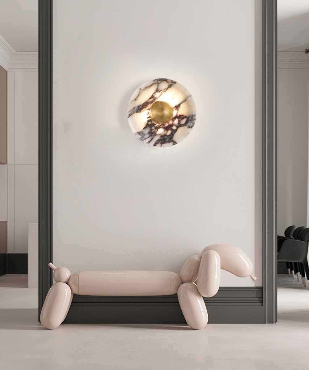 Applique da Parete in alabastro, Lampada Rotonda in Pietra di Marmo, Moderna, per Interni, Bagno, Montaggio a Parete, LED a Luce Calda, Ideale per Soggiorno, Camera da Letto, Bar,