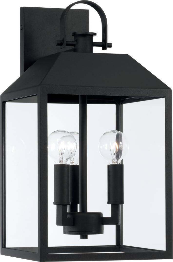 Capital Lighting 953431BK Nelson Modern Clear Glass Outdoor Wall Lantern, 3-Light 180 Total Watts, 17" H x 9" W, Black