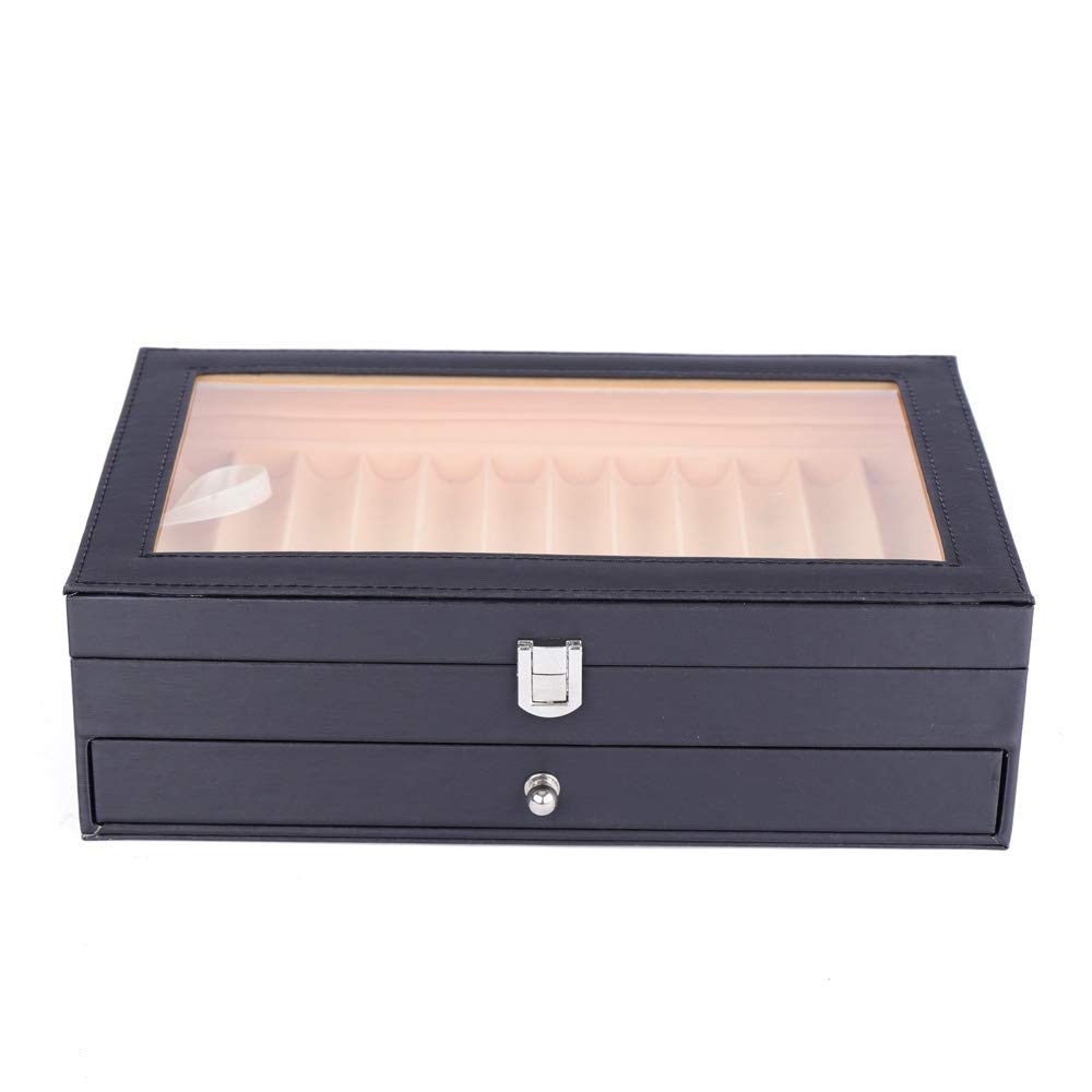 24 plumas estilográficas para exhibición, caja expositora, pluma estilográfica de piel sintética, caja de visualización con cajones, soporte para bolígrafos, caja organizadora con ventana de