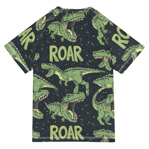 Dinosaurs Green Black Kids Bathing Suit Short Sleeves Basketball Shirt Swimwear Beach Tops 3T2