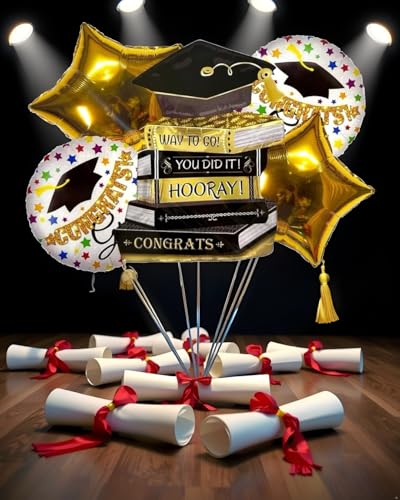 Image of Atpata Funky Happy Graduation You Did It Hooray Textbooks Foil Balloon Set for Grad Day Parties, Convocation Ceremonies, Passing Out Events