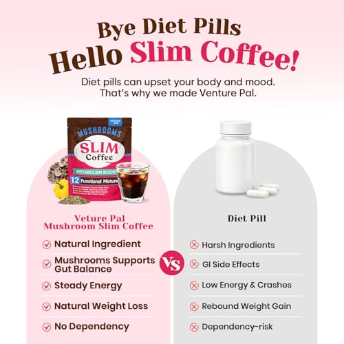 Image of Venture Pal Slim Mushroom Coffee, Weight Management & Energy, 40 Servings | 12 Functional with Berberine, Cinnamon, Yerba Mate, Turmeric, Garcinia Cambogia & Green Tea, Low Caffeine & Zero Calories