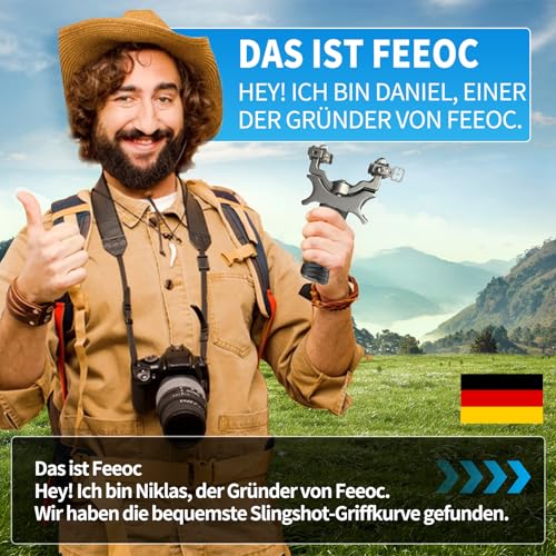Feeoc Zwille Steinschleuder Profi Set, Schleuder Der Bugkopf kann um 360 Grad gedreht Werden,Sport Outdoor Slingshot mit 6 Gummibändern 100 Tonkugeln und 100 Stahlkugeln und Anwendungstipps-Anleitung