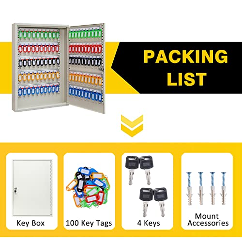 Furnishh Key Lock Box Wall Mount 100 Position Metal Locking Key Cabinet Organizer With Key Tags Key Safe Security Storage Lockbox Holder For Valets, Hotels, Car And House Keys, Key Keeper Box - White #TOP4