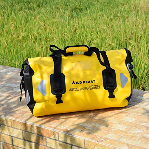 WILD HEART Waterproof Duffel Bag 40L 66L 100L with Welded Seams for Kayaking, Camping, Boating,Motorcycle (40L Yellow with Binding Rope)
