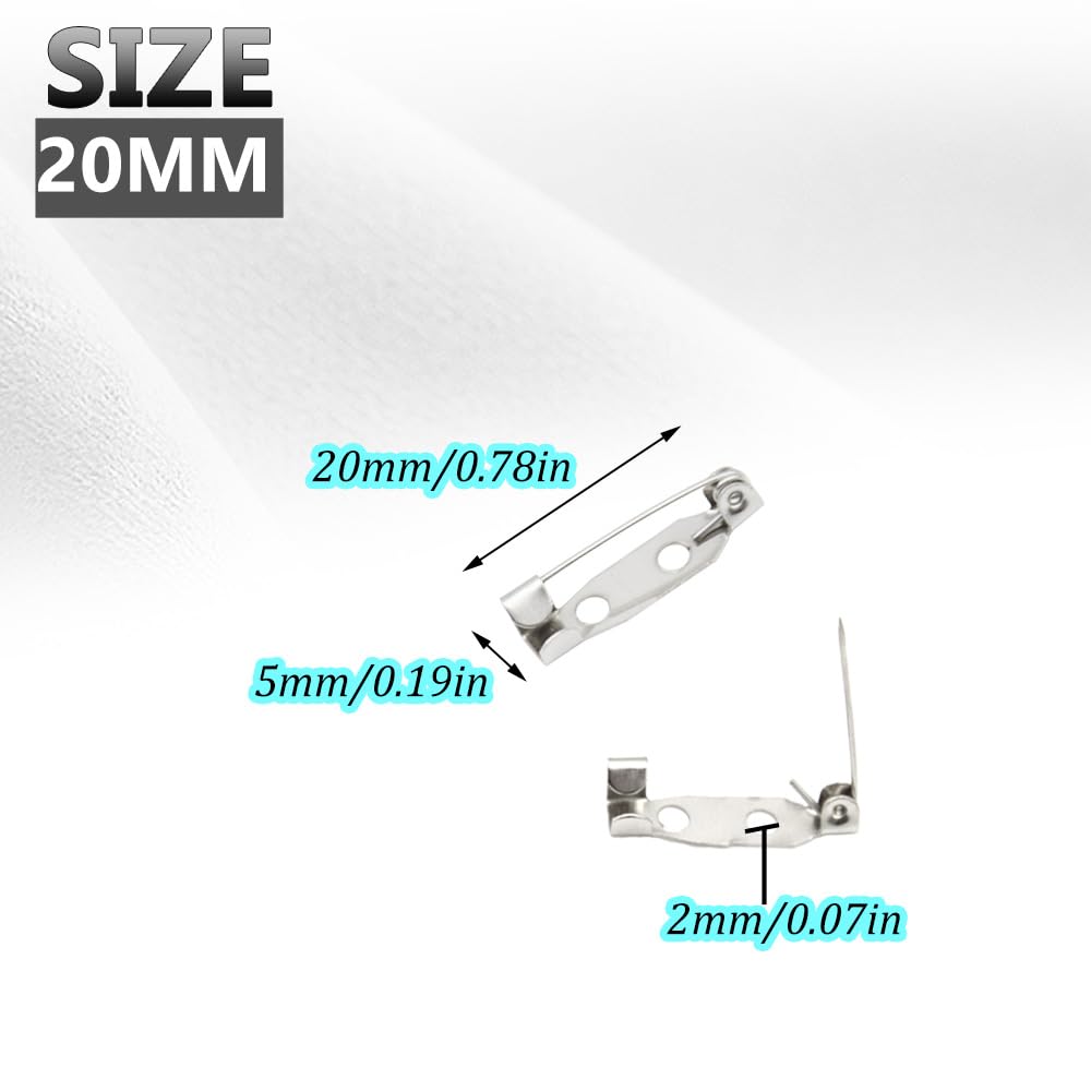RuiDee 200 Pieces Bar Pin Back 20mm Brooch Pin Back Metal Back Brooches Bar Jewelry Pins Locking Pin Back Clasp for Badges DIY Craft Name Tags (20mm/DIY)