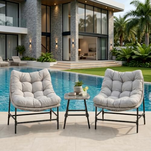 Image of OUTLIVING Fluffo Outdoor Two Seater Braid & Rope Conversation Set | UV & Water Resistant Patio & Garden Furniture Set with 2 Cushioned Chairs & Center Table with Glass Top | Slate Grey