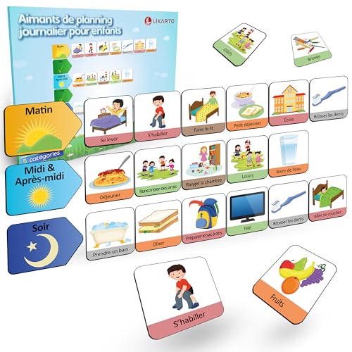 LIKARTO - LIKARTO® Aimants pour Planning journalier – 198 aimants pour Organiser la journée, utilisables sur Toutes Les Surfaces magnétiques – Favorise l’autonomie et Le Sens de l’Organisation