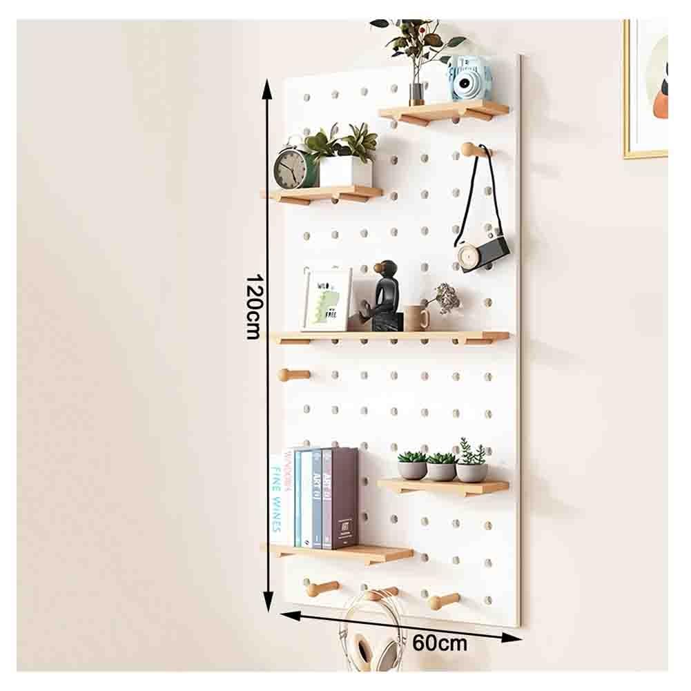 Solid Wood Perforated Board, 16 Mm Thick Wall Storage Board, Storage Wall Display Pegboard Panel Kits, Multifunctional Perforated Tool Storage Holder, for Bedroom, Study, Office(White,60x120 cm)
