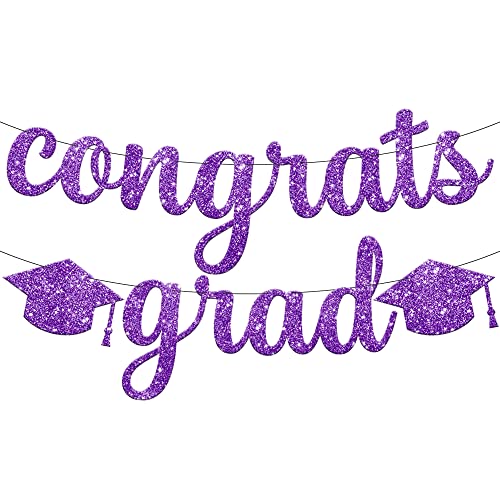 Image of KatchOn, Glitter Congrats Grad Banner Purple - 10 Feet, No DIY, Graduation Banner | Graduation Decorations 2026, Congratulations Backdrop, 2026 Graduation Party Decorations | Graduation Backdrop