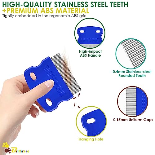 Brillirare 6 Stück Katze Hund Flohkamm, Metall Zähne Haustier Kämme, Edelstahl Läusekamm, 2 in 1 Profi Doppelseitiger Pflege Werkzeug, Tränenfleckentferner für Kleine, Mittlere & Große Haustiere