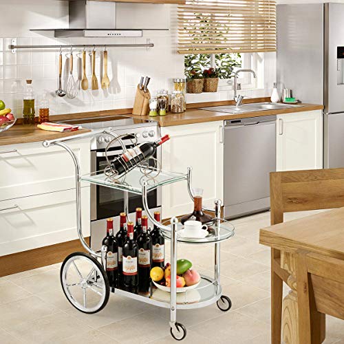Tangkula Rolling Bar Cart, Metal Serving Cart With Tempered Glass, 3-Tier Glass Bar And Serving Cart, Tea Serving Bar Cart With 4 Wheels, Suitable For Restaurant, Hotel, Home (Silver) #TOP3
