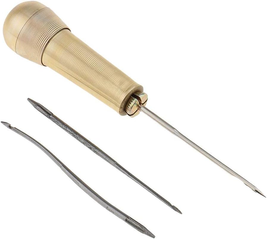 HASTHIP® Copper Handle Stitcher with 3 Needles Sewing Awl Hand Stitcher Shoe Repair Tool for Canvas Leather