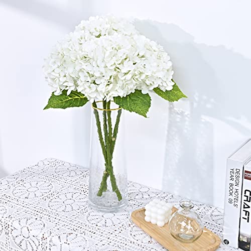 Waipfaru 21" Real Touch White Hydrangea Artificial Flowers With Long Stem & Leaves, Full Latex Faux Hydrangea Flowers For Home Party Decor Floral Arrangements Wedding Bouquets Centerpieces, 2Pcs #TOP3