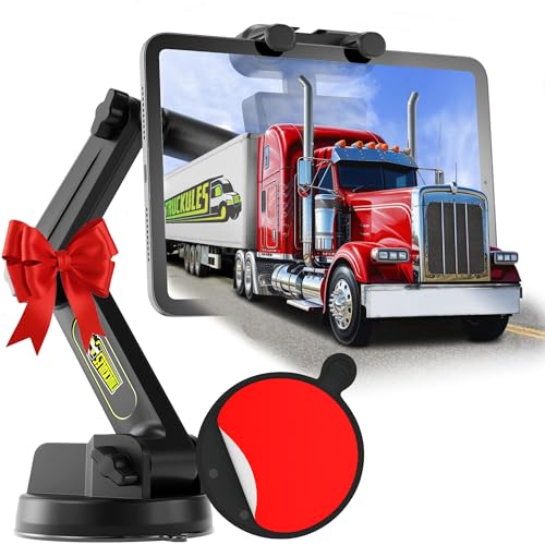 Tablet Holder for Truck Tablet Mount - iPad Mount for Truck, Heavy Duty Super Suction Cup, 16.7 inch Long Arm & Stable, Device & iPad Holder for Dashboard,Dashboard Pad Windshield and Window -Big Rig