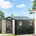 MistMo 10X10FT Outdoor Steel Storage Shed with Lockable Doors, Ideal for Garden, Backyard, and Patio Utility and Tool Storage