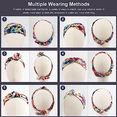 Image of DRESHOW 8 Pack Adjustable Knotted Headbands Cotton Elastic Non Slip Hair Bands Floral Yoga Headbands for Women and Girls
