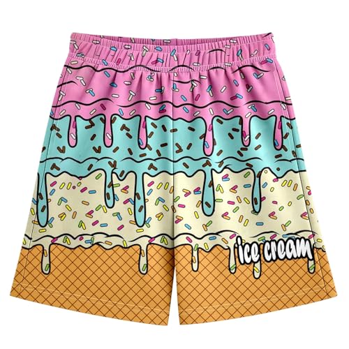 Ice Cream Shorts Boys Girls Summer Beach Cute Preppy with Pockets Elastic Waist Ice Cream Drip Baseball Shorts 2-14 Y2