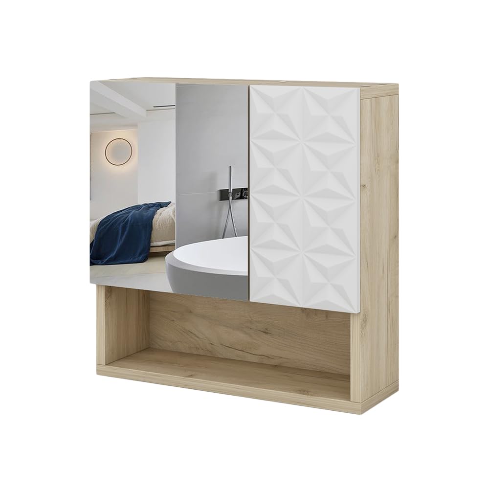 Vicco Badspiegelschrank Edge, Weiß/Eiche, 54 x 55 cm
