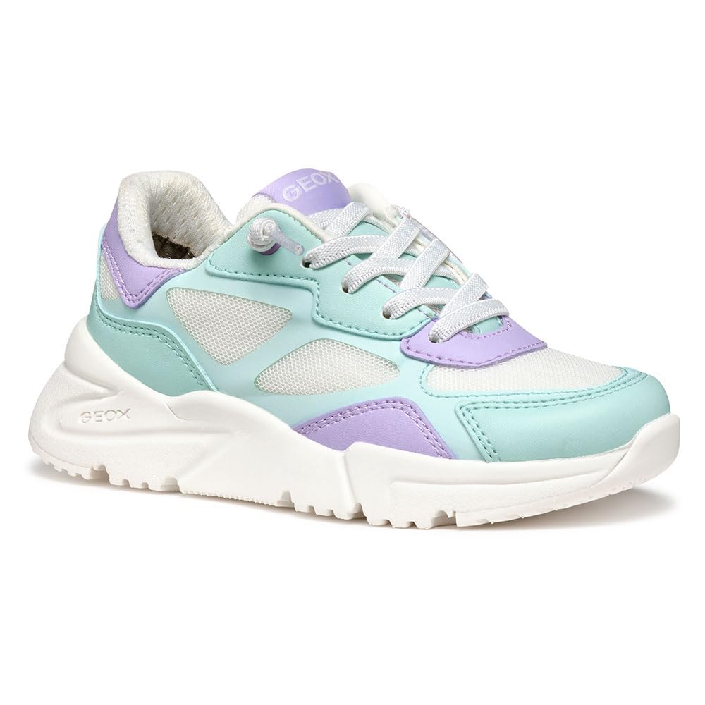 Geox J Loftus Girl B Sneaker, Aqua/White, 2 UK