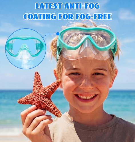 Aegend Gafas de Natación para Niños con Esnórquel, Máscara de Buceo con Cubierta de Nariz, Correa de Tela Tejida, Antivaho y Sin Filtraciones miniatura 6