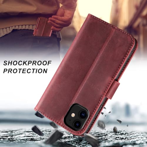 Étui iPhone 11 cuir véritable coque housse portefeuille rouge rétro protection intégrale