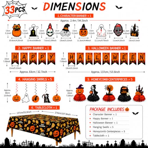 Halloween Party Decorations Set include Halloween Party Banner,Centerpieces for Tables and Halloween Pumpkin Ghost Tablecloth,Trick or Treat Decorations Indoor for Home, Classroom& Office - image 2