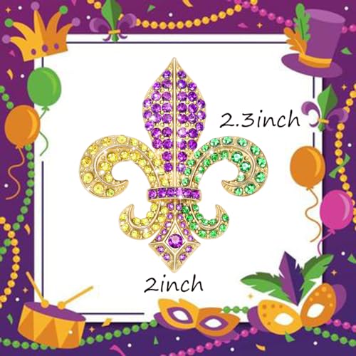 Image of Mardi Gras Brooches Pin for Women Girls Rhinestone Mask Fleur De Lis Brooch Glitter Jester Pins Fat Tuesday Carnial Parade Holiday Brooches Jewelry