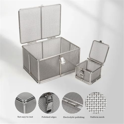 Cestino per sterilizzazione in acciaio inox con coperchio, vassoio in rete per pulizia e conservazione di strumenti chirurgici, adatto per uso oftalmico e otorinolaringoiatrico