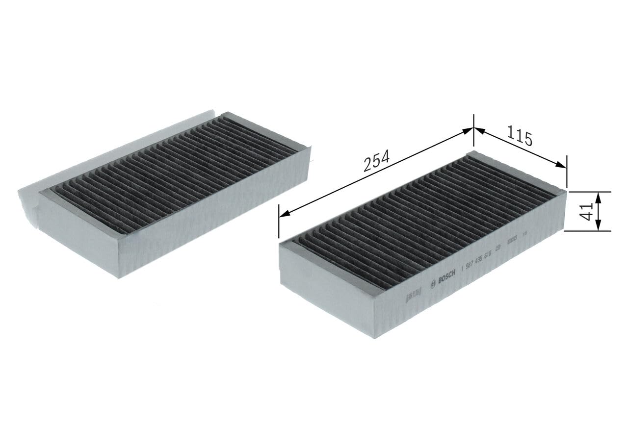 Bosch R5618 Filtre d'Habitacle à Charbon Actif de Remplacement - Contre les Mauvaises Odeurs, le Pollen et la Poussière pour un air plus pur à l’Intérieur du Véhicule - Jeu de 2 Filtres
