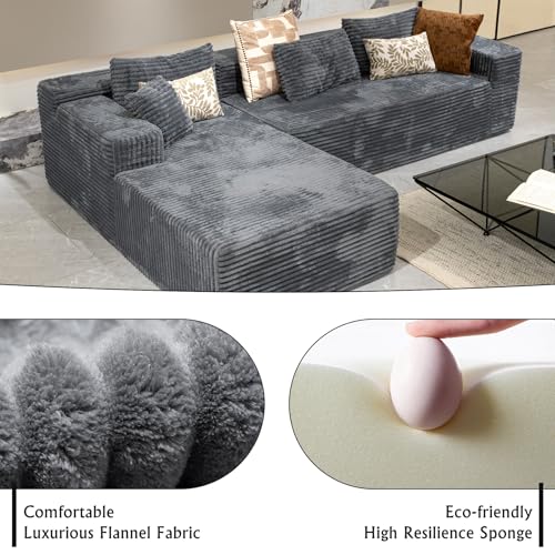 Image of Sectional couches for Living Room Corduroy Couch, 104 inch Cloud Sectional Couch with L-Shape Chaise, Modern Modular Sofa, Deep Seat Comfort, No Assembly Required(Plush Corduroy, Left Facing Chaise)