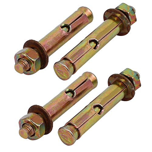 Aexit M6x50mm Zinc Fastener Plated Sleeve Anchor Expansion Bolt Bronze Tone 4pcs Model:89as23qo20