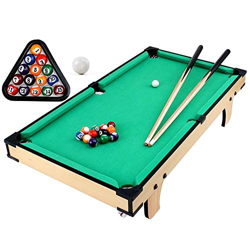 Guoyajf Mini Mesa De Billar De Mesa De 31 Pulgadas para Interiores con 1 Triángulo, 16 Bolas, 2 Tacos, 2 Piezas De Tiza Y 1 Cepillo - Mesa De Juego De Billar Pequeña con Accesorios