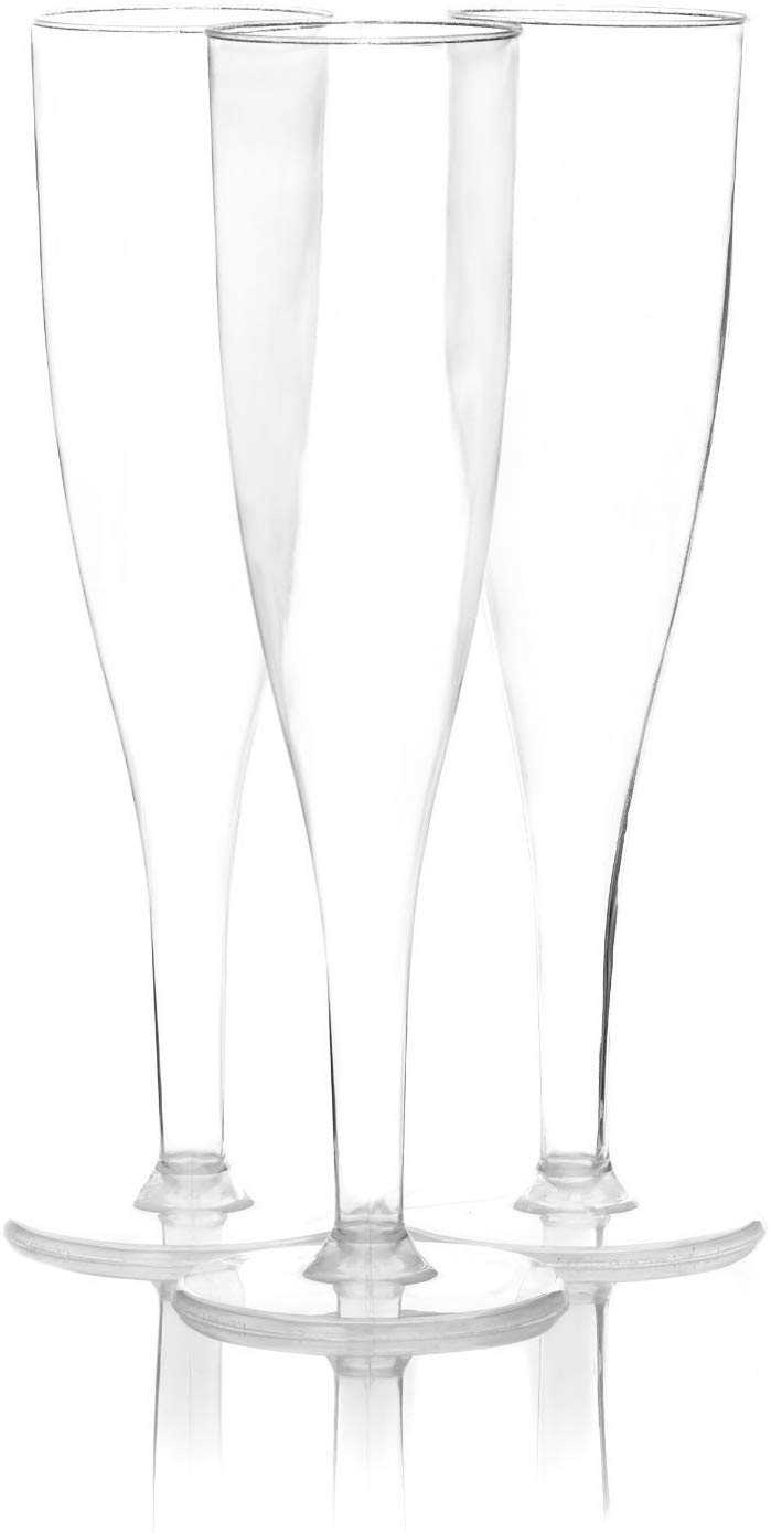 Party Essentials Hard Plastic One Piece 5 Oz. Champagne Flutes, 10-Count, Crystal Clear