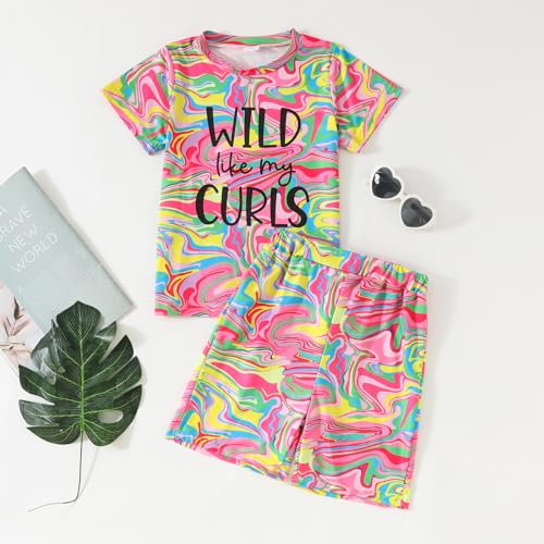 Image of Ayzozuy Kid Girl Clothes Shorts Set 2 Piece Outfits Summer Casual Short Sleeve Top and Shorts Set for Girls 4-7