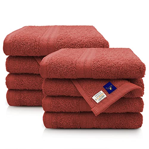 Sassoon Kama 8 Piece Luxury Hand Towel Set 9 X 5.5 | Super Soft & Plush 100% Cotton, Absorbent Lightweight Towel for Bathroom, Home, Hotel, Quick Dry, 500 GSM | Extra Value Pack Color - (Rust Color)