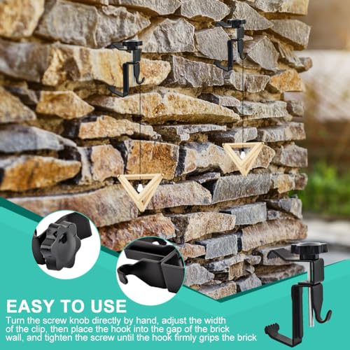 Image of 4PCS Brick Wall Clips Stainless Steel Brick Hooks Clamps,Brick Hanger Clips for Hanging Outdoor Pictures,1.77-3.14in Adjustable Brick Hangers No Drill Brick Wall Hangers