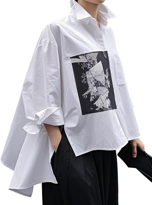 UOOZEE Women's Collar Long Sleeve Boyfriend Shirt Loose Oversized Business Casual High Low Tops Blouse