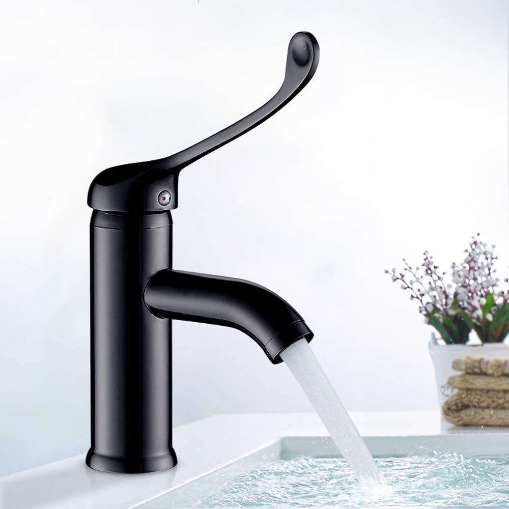 NATWEE Mischbatterie, Schwarze Farbe, medizinischer Wasserhahn mit langem Griff, Warm- und Kaltwasserhahn, Kupfer-Labor-Winkelstück, berührt die Mischbatterie, Krankenhaus-Waschbecken,
