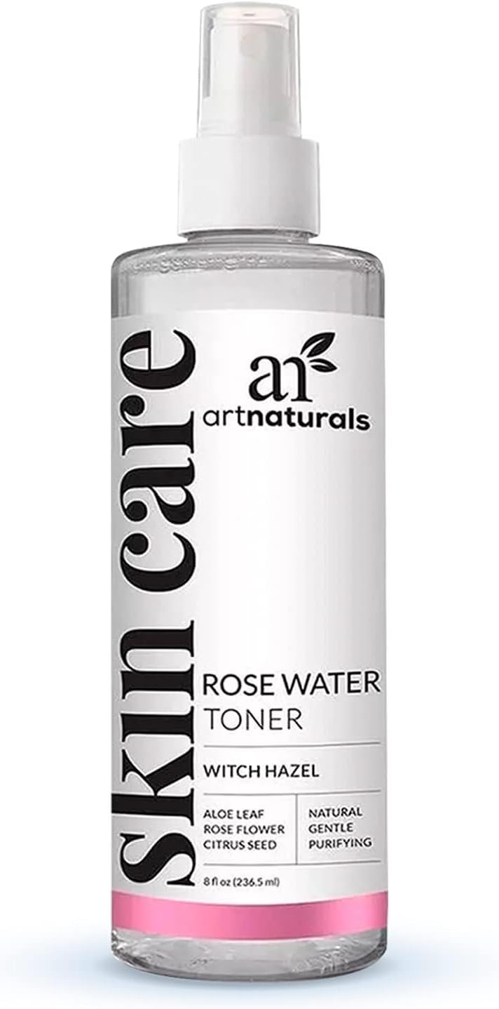 artnaturals Rosewater Witch Hazel Toner - (8 Fl Oz / 236ml) - Anti Aging Pore Minimizer for Facial Acne - Aloe Vera, Rose Water Petal Alcohol Free - Natural Face Cleanser Spray - All Skin Types