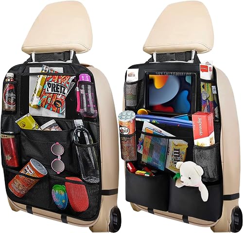 Image of 2Pcs Car Seat Organiser, Kick Mats Back Seat Protector with Touch Screen Tablet Holder, Car Backseat Organiser for Kids, Car Organiser Protector with 14 Storage Pockets