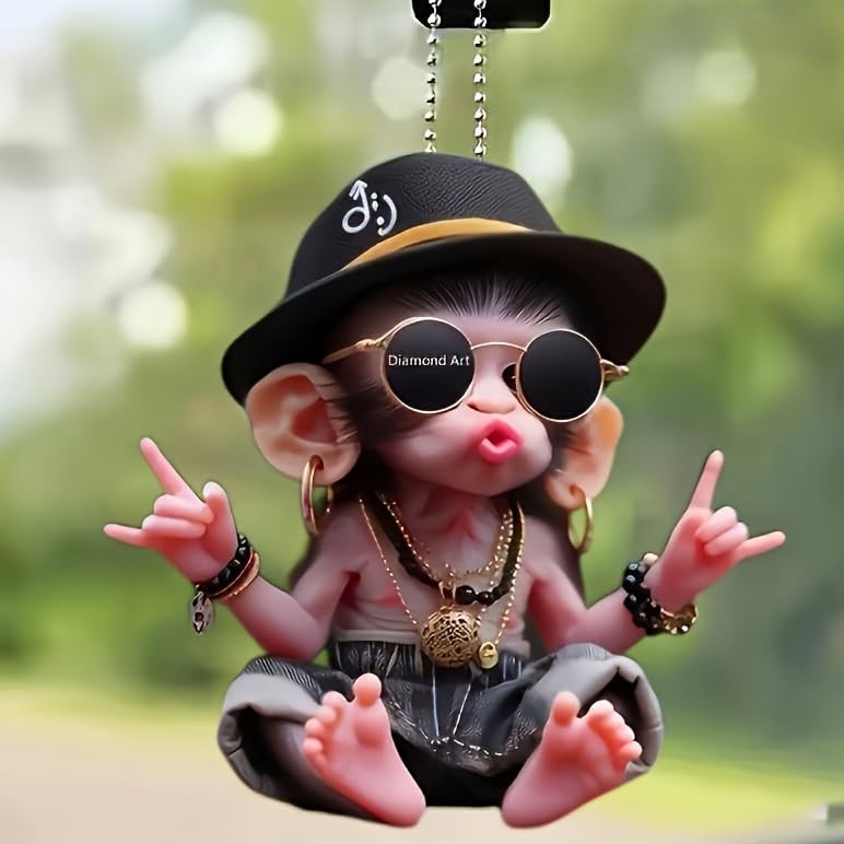 Berloque de carro de macaco de acrílico plano 2D – chaveiro multifuncional, ornamentos de presente para casais, decoração de casa e mochila