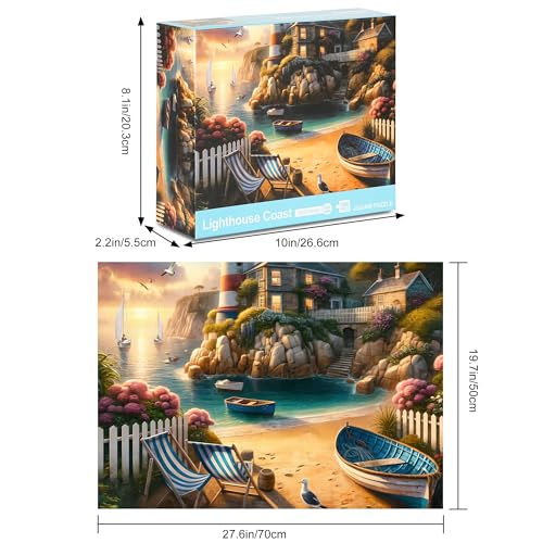 Rocorose 1000 Piece Puzzle for Adults, Lighthouse Coast Jigsaw Puzzles for Family, Beach Landscape Puzzles Sunrise Sunset for Game Night Fun Activity - Image 3