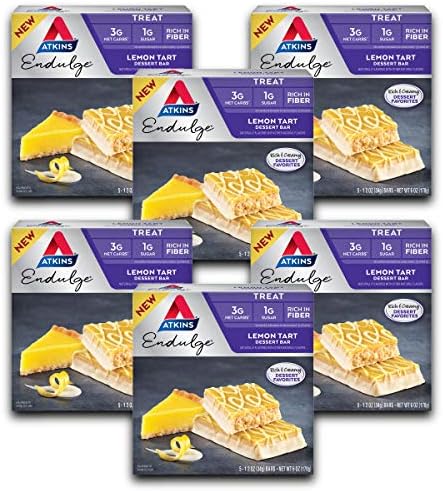 Atkins Endulge Treat Lemon Tart Dessert Bar. Rich and Creamy Dessert Favorites. Keto-Friendly. 30 Bars (Pack of 6)