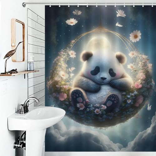Rideau de douche bébé panda rideau de baignoire imperméable lavable 140x183cm - 6