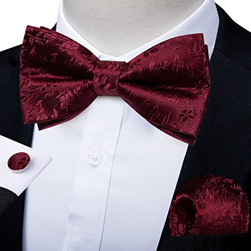 Image of DiBanGu Paisley Pre-Tied Bow Ties for Men Silk Adjustable Bowtie and Pocket Square Cufflinks for Wedding Party