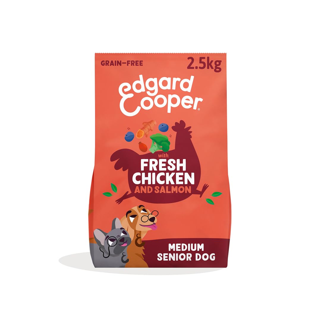 Edgard & Cooper Grain Free Dry Dog Food For Medium Breed Senior Dogs (2.5kg), Fresh Chicken & Salmon, Glucosamine For Aging Joints, With Broccoli, Rosehip And Turmeric, Never Meat Meal
