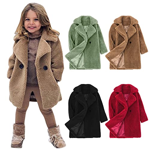 Girls Dress Coats Winter Warm Jacket Toddler Peacoat Trench Coat Long Sleeve Button Outerwear Girls Teddy Coat